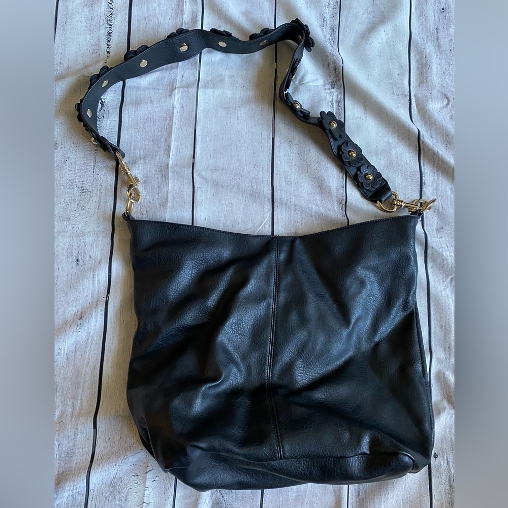 Steve Madden Black Purse Crossbody with Flower Strap